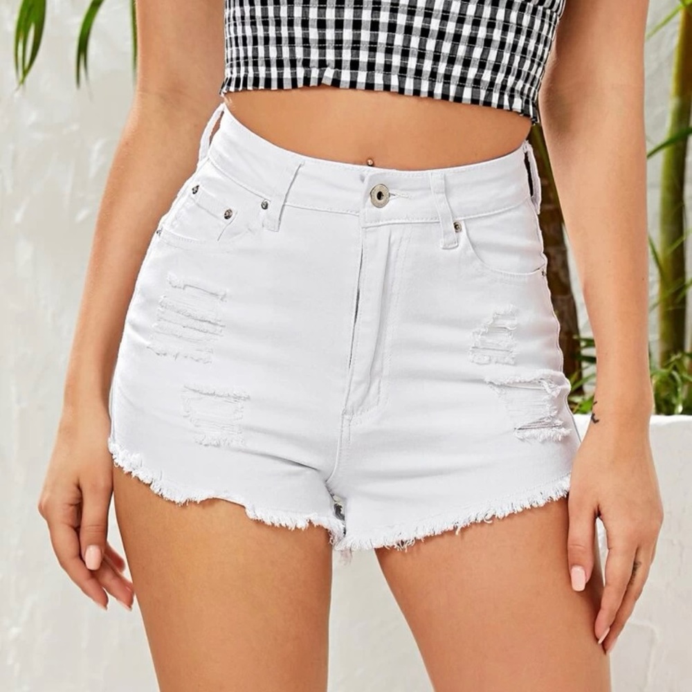 White Ripped Jean Shorts